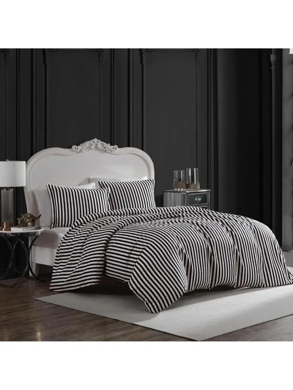 NEW Betsey Johnson KING DUVET SET Black White Stripe Cover Pillow Cases NIP